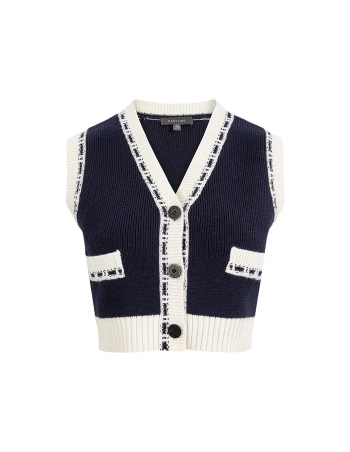 MARYLING Knitwear Blue And White Contrasting Knitted Vest Blue And White 8211 Women MARYLING Knitwear Blue And White Contrasting Knitted Vest Blue And White 8211 Women
