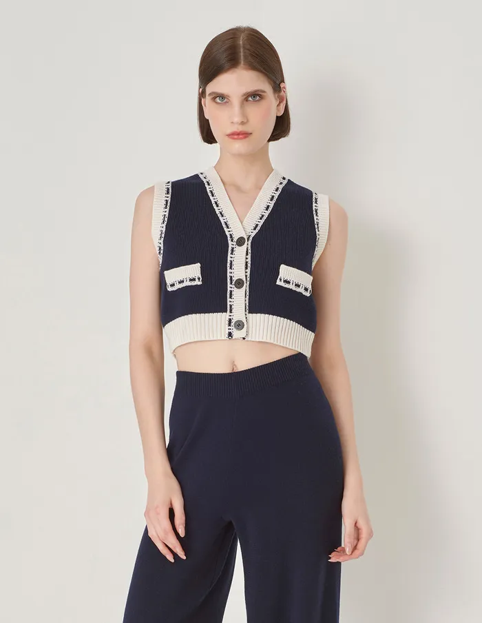 MARYLING Knitwear Blue And White Contrasting Knitted Vest Blue And White 8211 Women MARYLING Knitwear Blue And White Contrasting Knitted Vest Blue And White 8211 Women