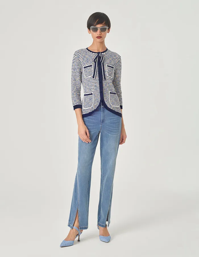 MARYLING Knitwear Blue And White Striped Ribbons Knitted Cardigan Blue And White 8211 Women MARYLING Knitwear Blue And White Striped Ribbons Knitted Cardigan Blue And White 8211 Women
