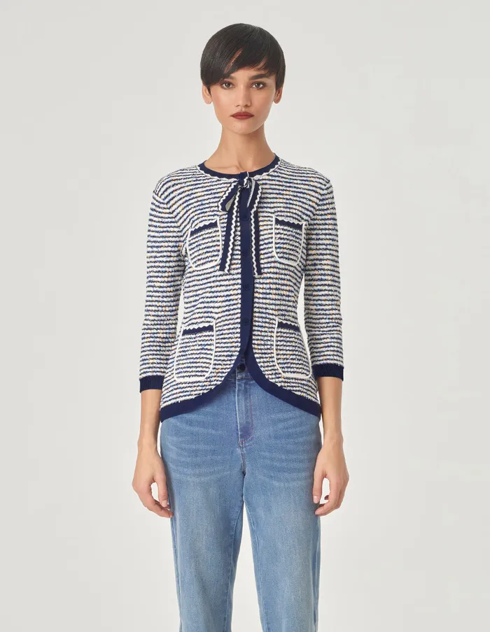 MARYLING Knitwear Blue And White Striped Ribbons Knitted Cardigan Blue And White 8211 Women MARYLING Knitwear Blue And White Striped Ribbons Knitted Cardigan Blue And White 8211 Women