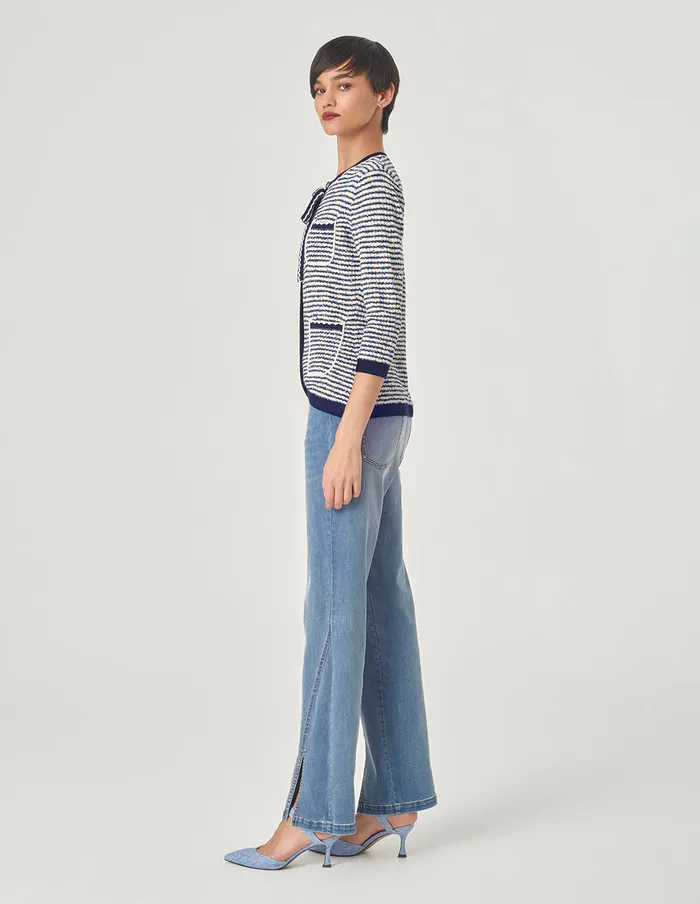 MARYLING Knitwear Blue And White Striped Ribbons Knitted Cardigan Blue And White 8211 Women MARYLING Knitwear Blue And White Striped Ribbons Knitted Cardigan Blue And White 8211 Women