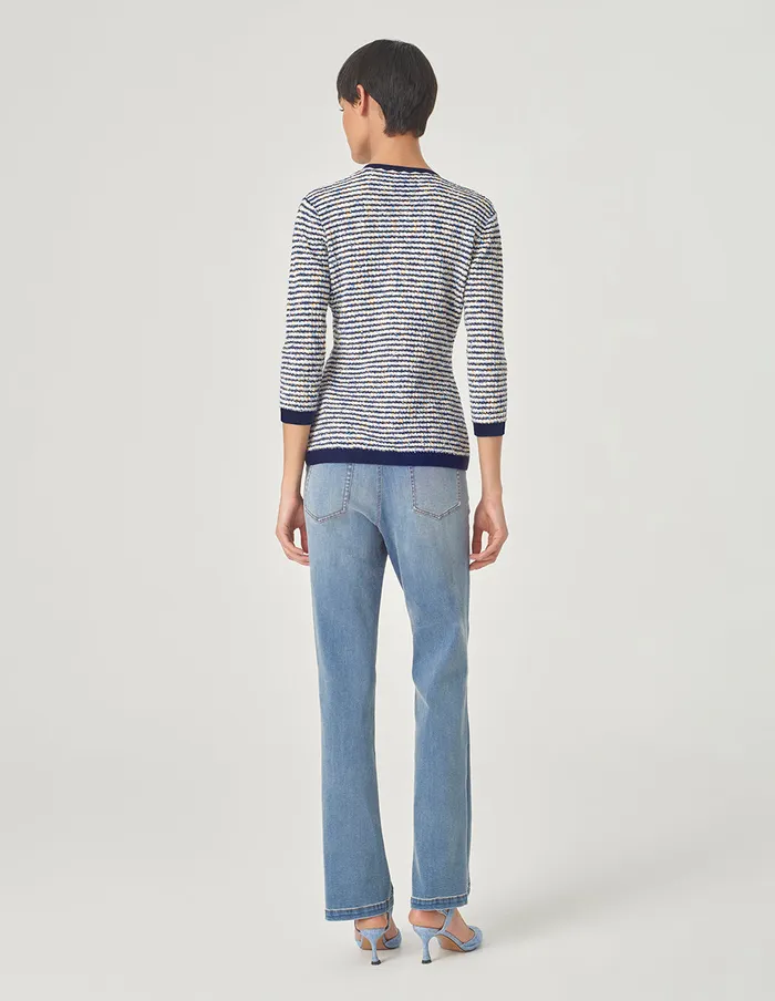 MARYLING Knitwear Blue And White Striped Ribbons Knitted Cardigan Blue And White 8211 Women MARYLING Knitwear Blue And White Striped Ribbons Knitted Cardigan Blue And White 8211 Women