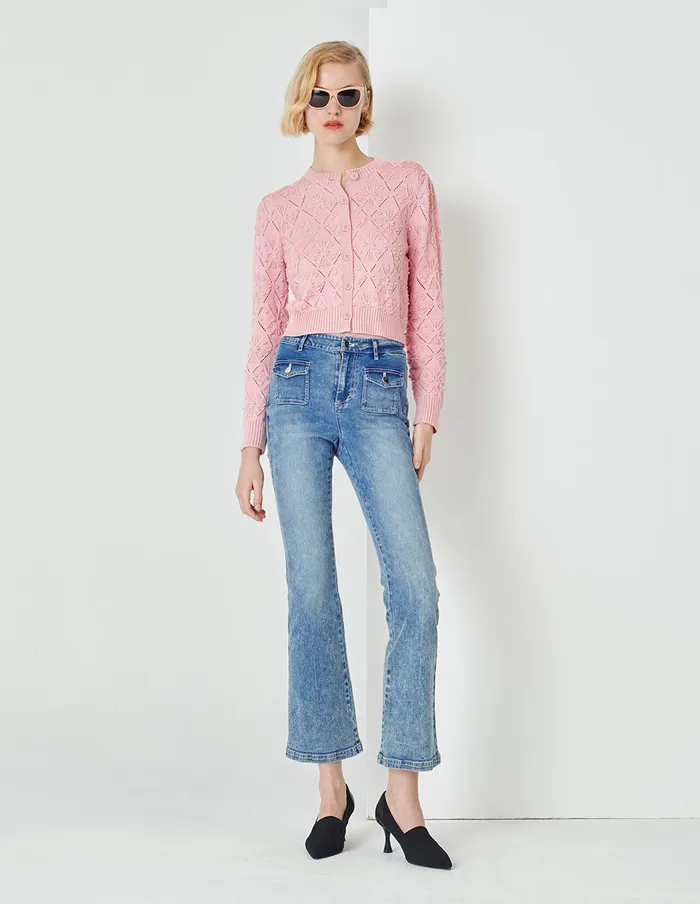 MARYLING Knitwear Cherry Blossom Round Neck Knitted Cardigan Red 8211 Women