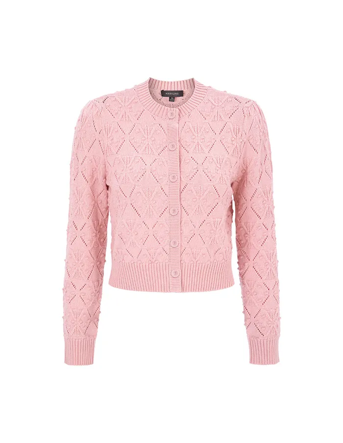 MARYLING Knitwear Cherry Blossom Round Neck Knitted Cardigan Red 8211 Women MARYLING Knitwear Cherry Blossom Round Neck Knitted Cardigan Red 8211 Women