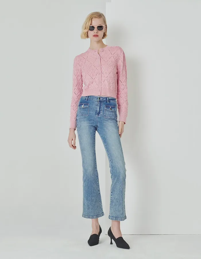 MARYLING Knitwear Cherry Blossom Round Neck Knitted Cardigan Red 8211 Women MARYLING Knitwear Cherry Blossom Round Neck Knitted Cardigan Red 8211 Women