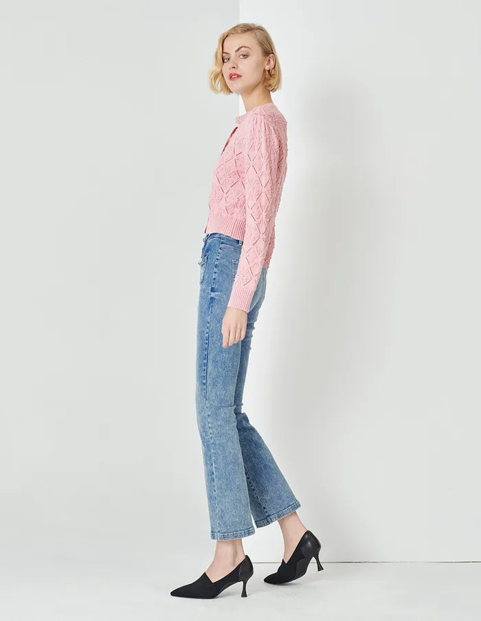MARYLING Knitwear Cherry Blossom Round Neck Knitted Cardigan Red 8211 Women MARYLING Knitwear Cherry Blossom Round Neck Knitted Cardigan Red 8211 Women