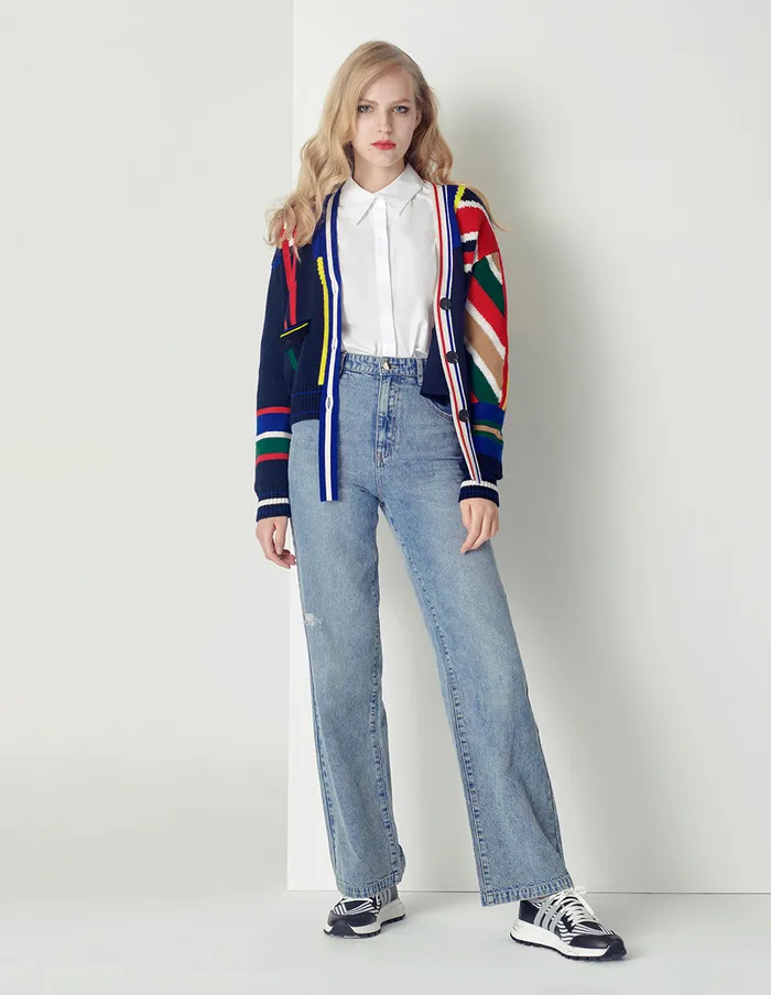 MARYLING Knitwear Colored Striped Vneck Knitted Cardigan Mix 8211 Women