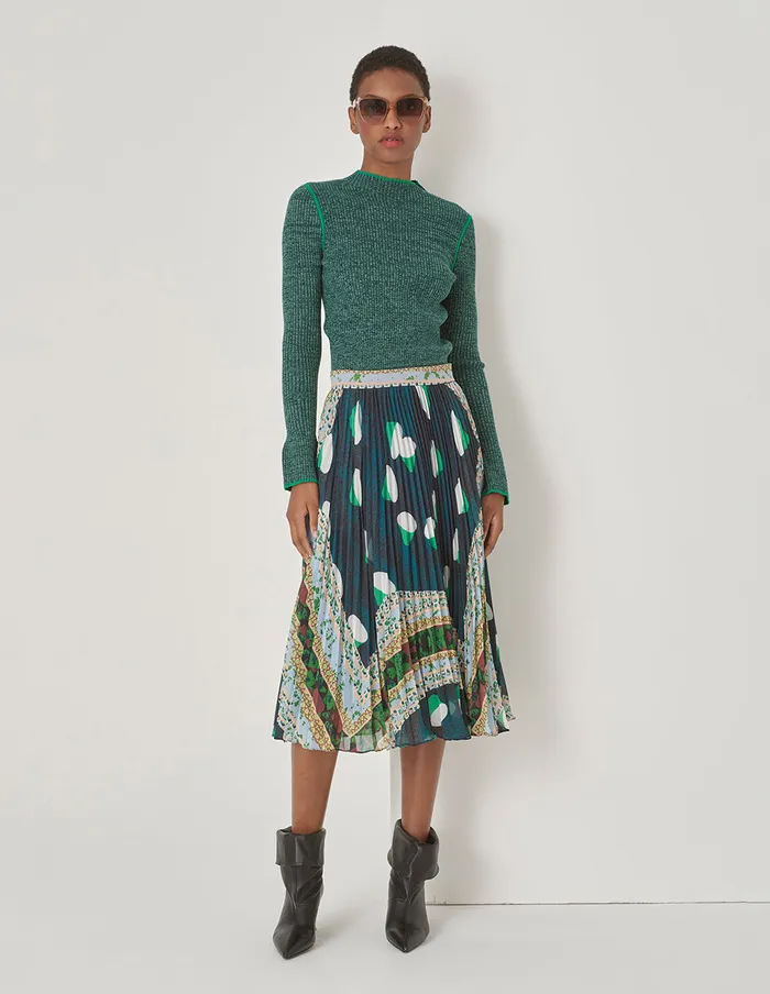 MARYLING Knitwear Colour Blocking Ruffles Sleeve Top Green 8211 Women