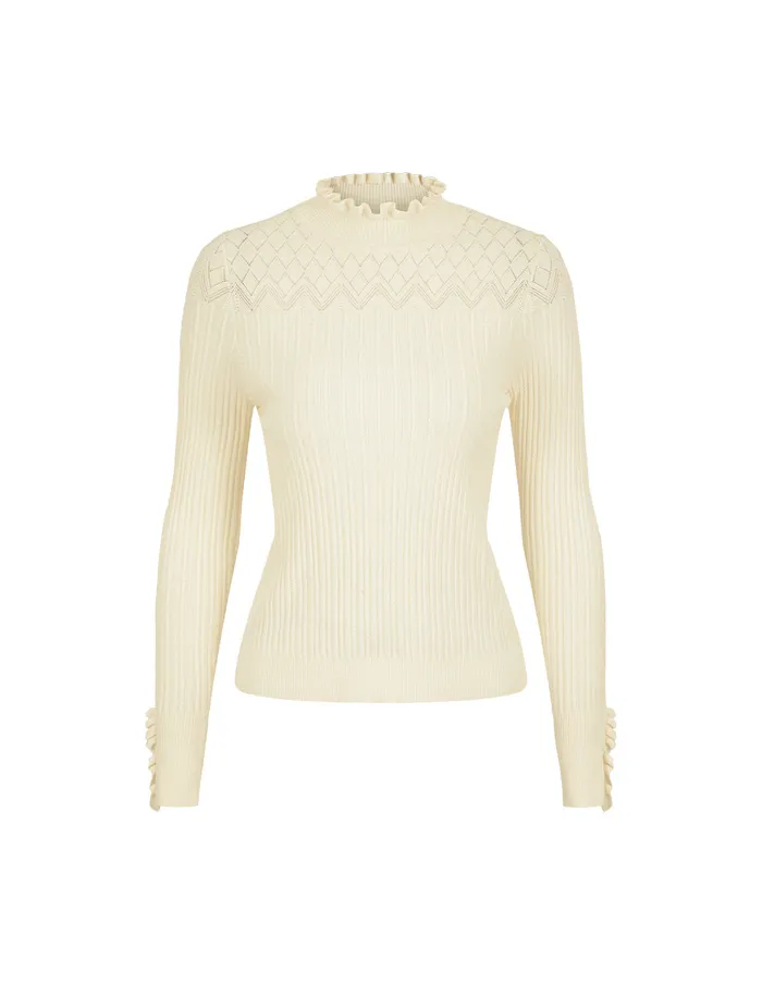 MARYLING Knitwear Cream RuffleTurtleneck Knitted Sweater Cream 8211 Women MARYLING Knitwear Cream RuffleTurtleneck Knitted Sweater Cream 8211 Women