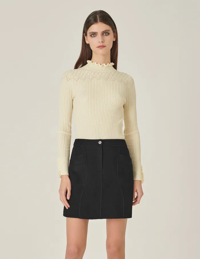MARYLING Knitwear Cream RuffleTurtleneck Knitted Sweater Cream 8211 Women MARYLING Knitwear Cream RuffleTurtleneck Knitted Sweater Cream 8211 Women