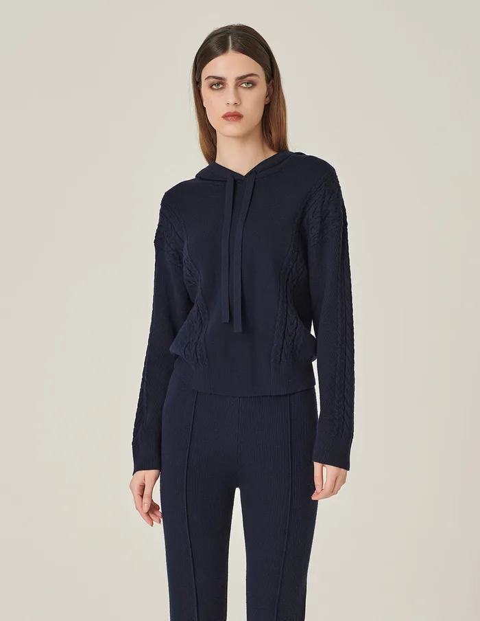 MARYLING Knitwear Dark Blue Sports Casual Hooded Knitted Pullover Midhight Blue 8211 Women MARYLING Knitwear Dark Blue Sports Casual Hooded Knitted Pullover Midhight Blue 8211 Women