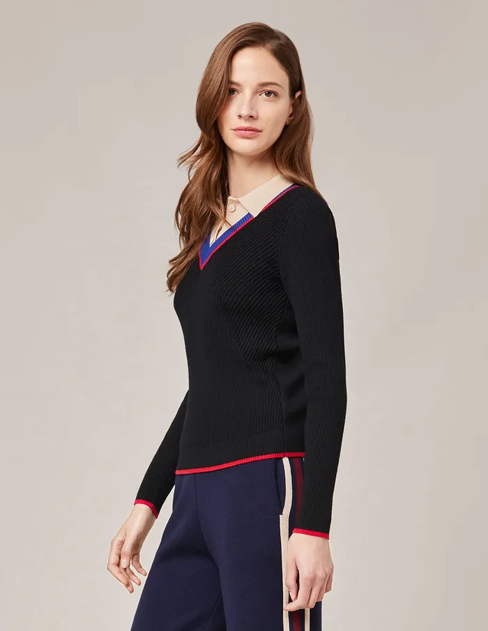 MARYLING Knitwear FAKE TWOPIECE KNITTED PULLOVER Black 8211 Women