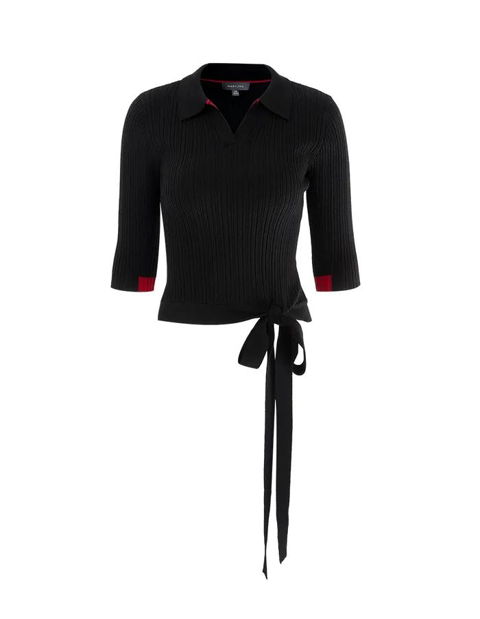 MARYLING Knitwear MIDSLEEVE TIE DETAIL KNITTED TOP Black 8211 Women MARYLING Knitwear MIDSLEEVE TIE DETAIL KNITTED TOP Black 8211 Women