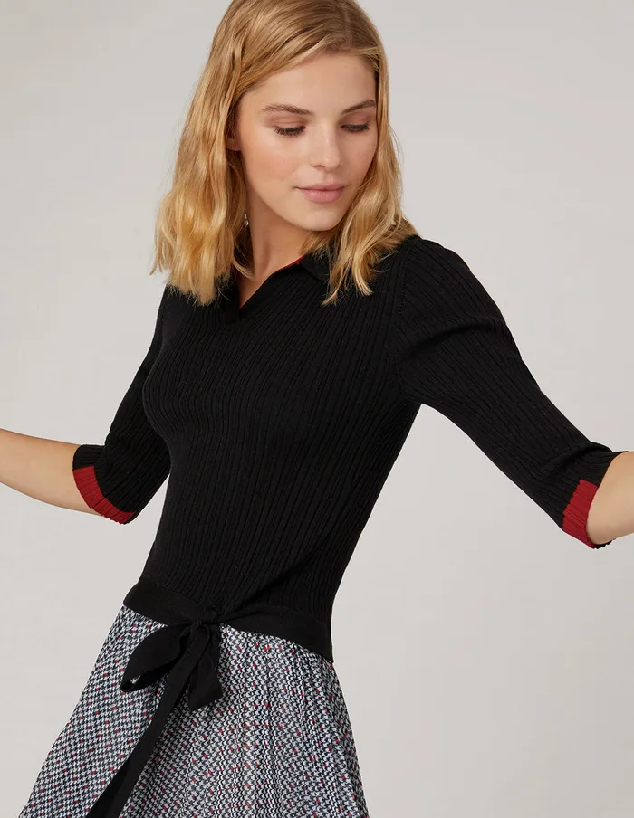 MARYLING Knitwear MIDSLEEVE TIE DETAIL KNITTED TOP Black 8211 Women MARYLING Knitwear MIDSLEEVE TIE DETAIL KNITTED TOP Black 8211 Women