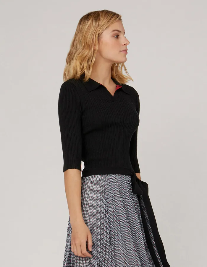MARYLING Knitwear MIDSLEEVE TIE DETAIL KNITTED TOP Black 8211 Women MARYLING Knitwear MIDSLEEVE TIE DETAIL KNITTED TOP Black 8211 Women