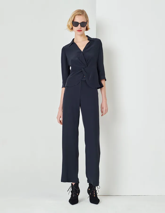 MARYLING Knitwear Navy Shirt V Neck Kink Top Blue 8211 Women
