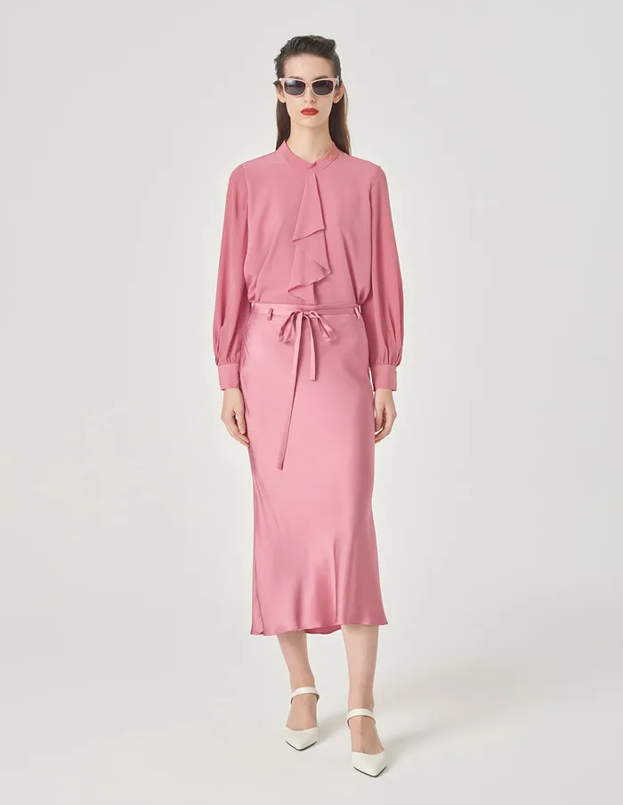 MARYLING Knitwear Pink Stand Collar Ruffle Top Pink 8211 Women