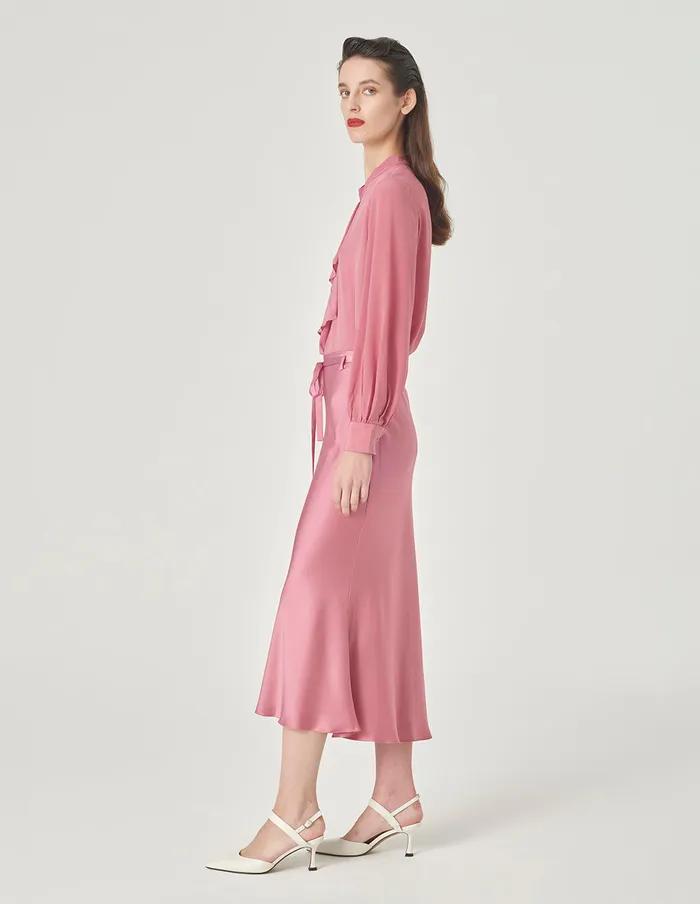 MARYLING Knitwear Pink Stand Collar Ruffle Top Pink 8211 Women MARYLING Knitwear Pink Stand Collar Ruffle Top Pink 8211 Women