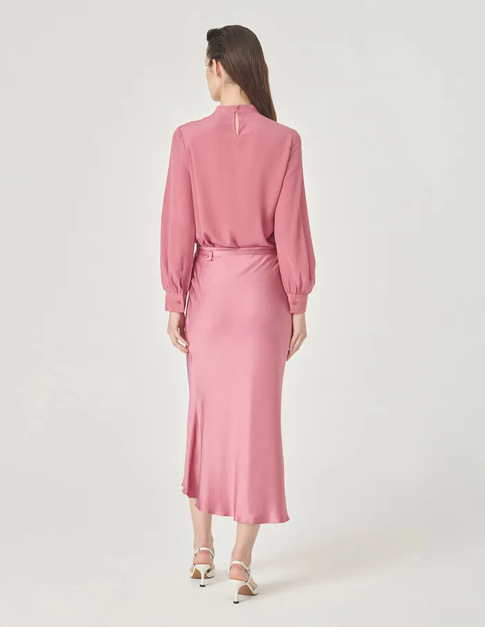 MARYLING Knitwear Pink Stand Collar Ruffle Top Pink 8211 Women MARYLING Knitwear Pink Stand Collar Ruffle Top Pink 8211 Women