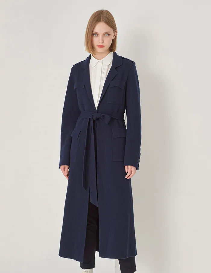 MARYLING Knitwear Pocket Lapel Wool Coat Dark Blue 8211 Women MARYLING Knitwear Pocket Lapel Wool Coat Dark Blue 8211 Women