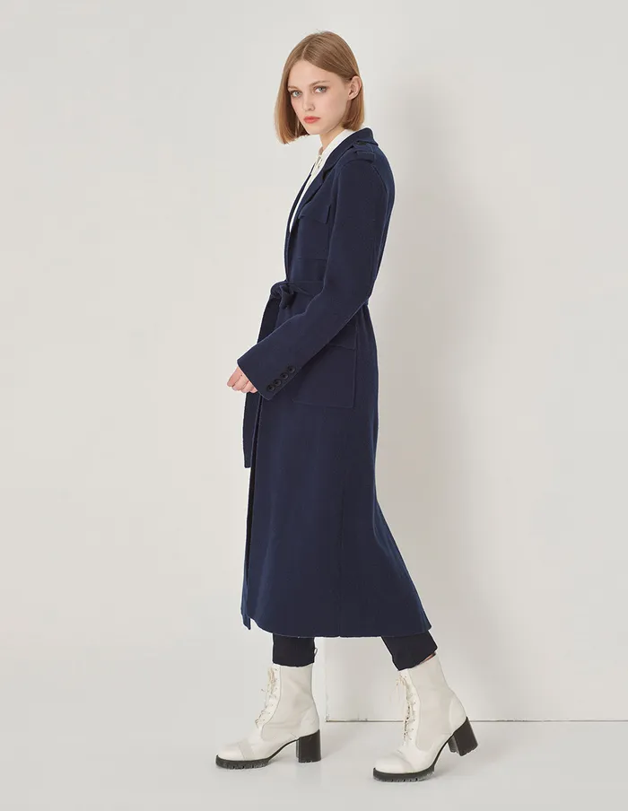 MARYLING Knitwear Pocket Lapel Wool Coat Dark Blue 8211 Women MARYLING Knitwear Pocket Lapel Wool Coat Dark Blue 8211 Women
