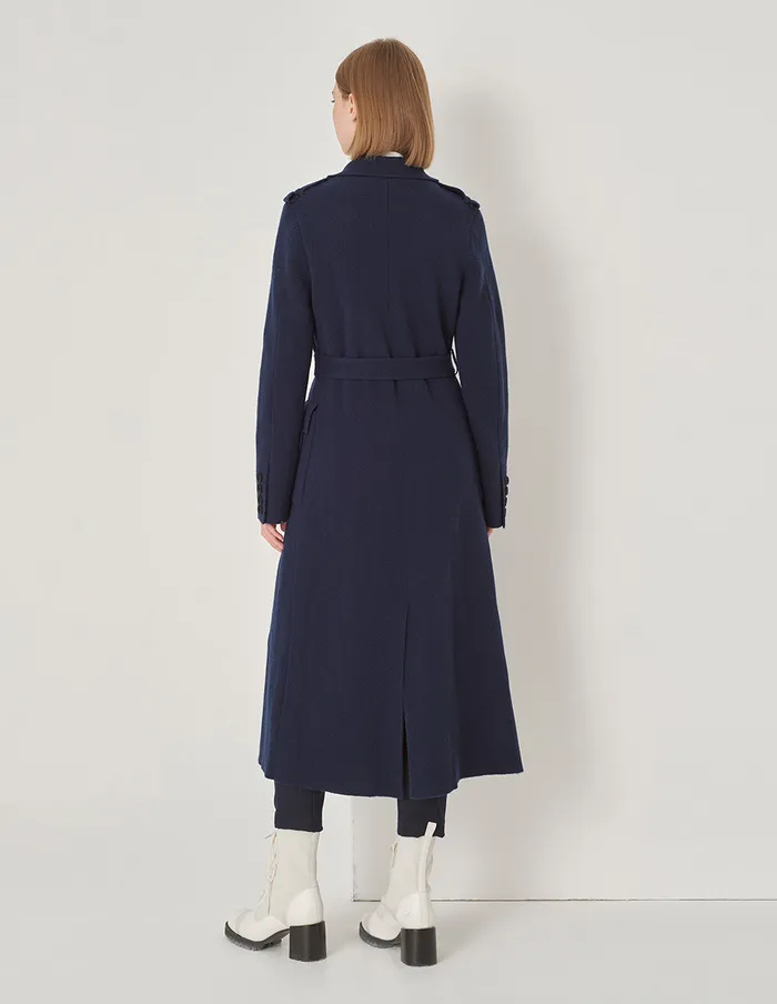 MARYLING Knitwear Pocket Lapel Wool Coat Dark Blue 8211 Women MARYLING Knitwear Pocket Lapel Wool Coat Dark Blue 8211 Women