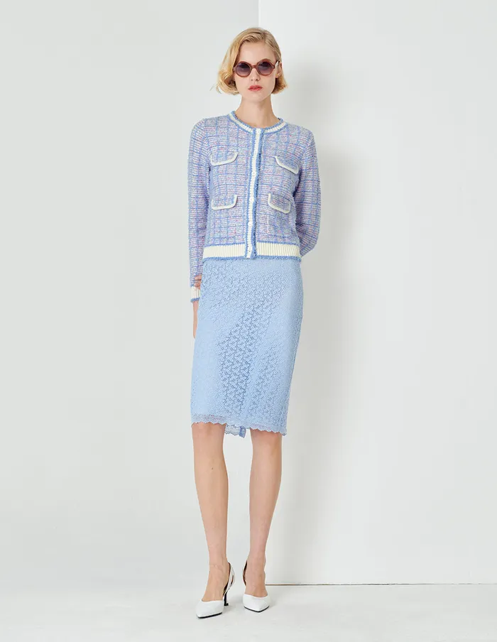 MARYLING Knitwear Powder Blue Round Neck Knitted Cardigan Mix 8211 Women
