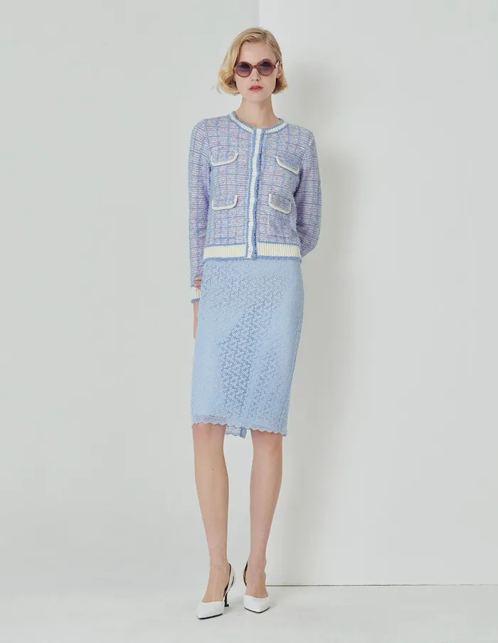 MARYLING Knitwear Powder Blue Round Neck Knitted Cardigan Mix 8211 Women MARYLING Knitwear Powder Blue Round Neck Knitted Cardigan Mix 8211 Women