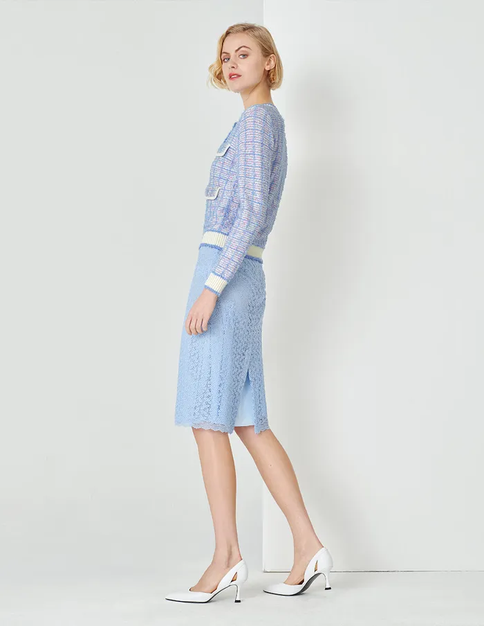 MARYLING Knitwear Powder Blue Round Neck Knitted Cardigan Mix 8211 Women MARYLING Knitwear Powder Blue Round Neck Knitted Cardigan Mix 8211 Women