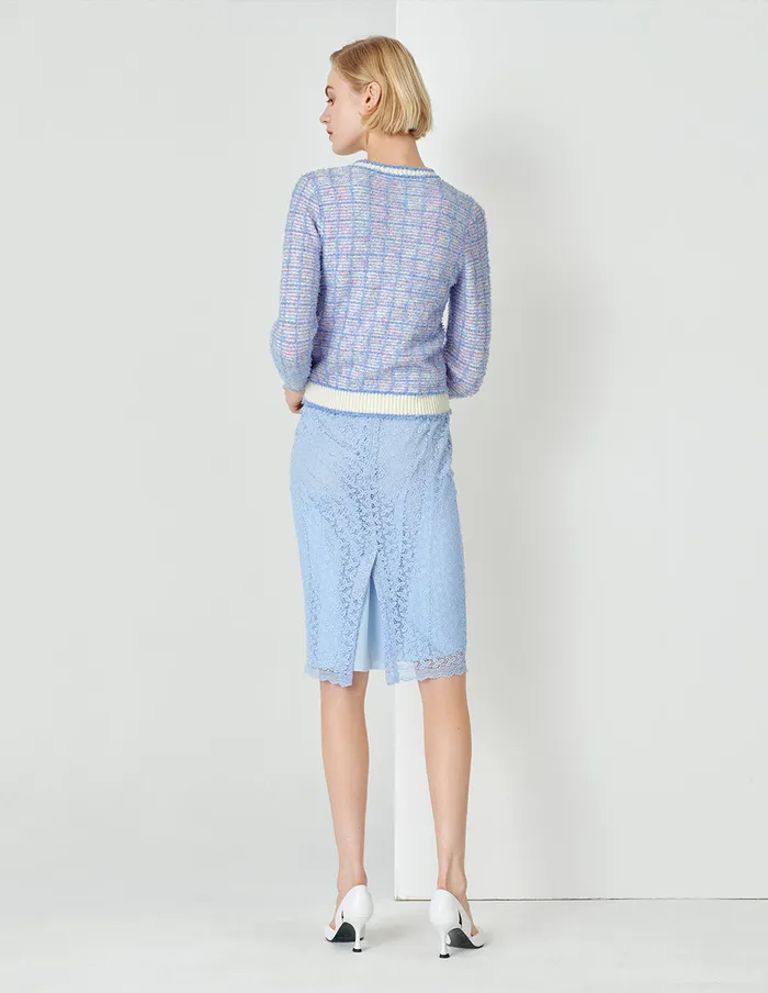MARYLING Knitwear Powder Blue Round Neck Knitted Cardigan Mix 8211 Women MARYLING Knitwear Powder Blue Round Neck Knitted Cardigan Mix 8211 Women