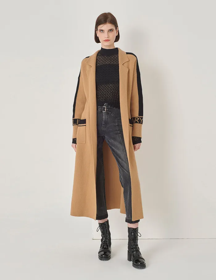 MARYLING Knitwear Sand Jacquard Sleeve Trim Knit Coat Sand 8211 Women