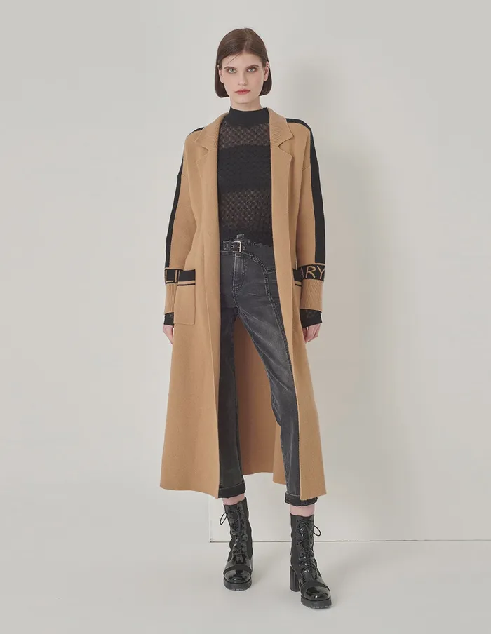 MARYLING Knitwear Sand Jacquard Sleeve Trim Knit Coat Sand 8211 Women MARYLING Knitwear Sand Jacquard Sleeve Trim Knit Coat Sand 8211 Women