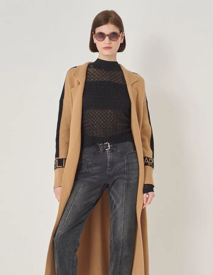 MARYLING Knitwear Sand Jacquard Sleeve Trim Knit Coat Sand 8211 Women MARYLING Knitwear Sand Jacquard Sleeve Trim Knit Coat Sand 8211 Women