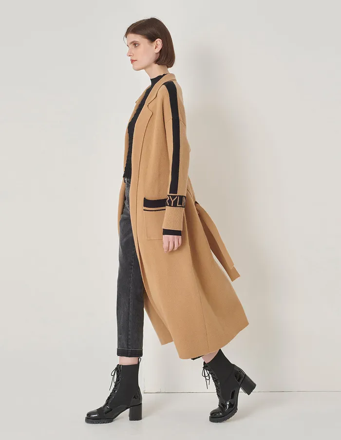 MARYLING Knitwear Sand Jacquard Sleeve Trim Knit Coat Sand 8211 Women MARYLING Knitwear Sand Jacquard Sleeve Trim Knit Coat Sand 8211 Women