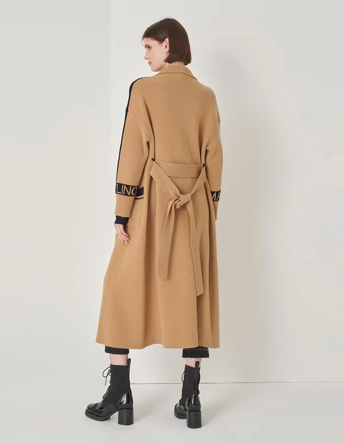 MARYLING Knitwear Sand Jacquard Sleeve Trim Knit Coat Sand 8211 Women MARYLING Knitwear Sand Jacquard Sleeve Trim Knit Coat Sand 8211 Women
