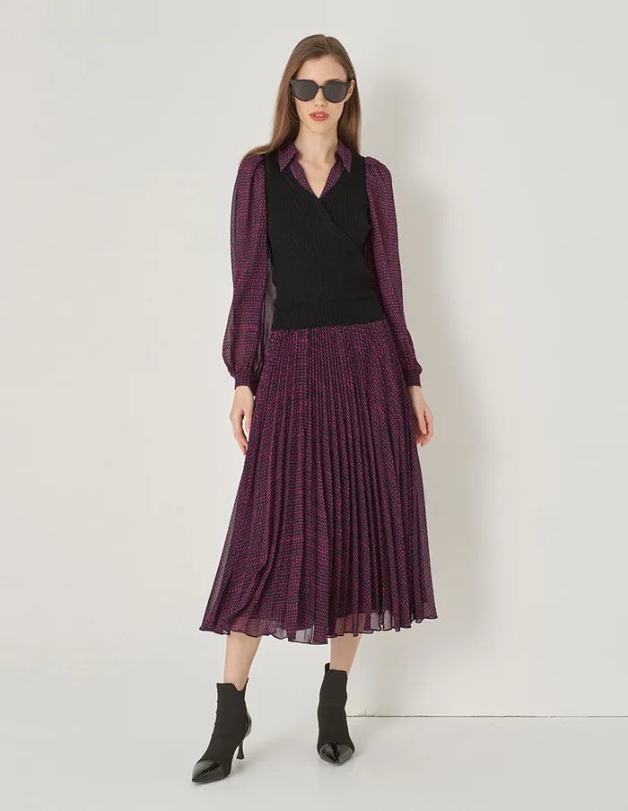 MARYLING Knitwear Shirt Collar Knit Woven With Printed Shirt Red 8211 Women