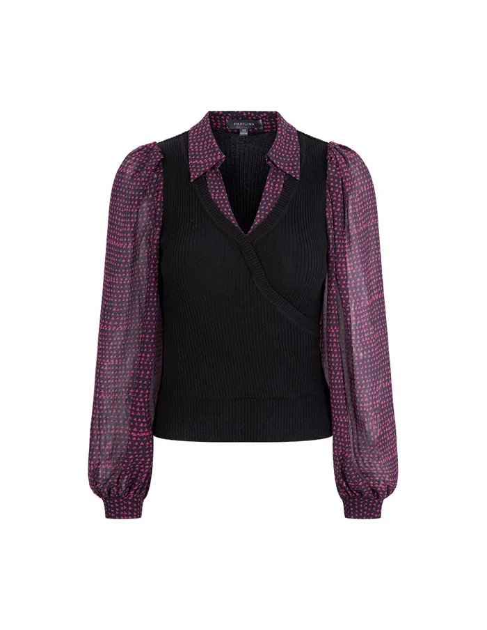 MARYLING Knitwear Shirt Collar Knit Woven With Printed Shirt Red 8211 Women MARYLING Knitwear Shirt Collar Knit Woven With Printed Shirt Red 8211 Women