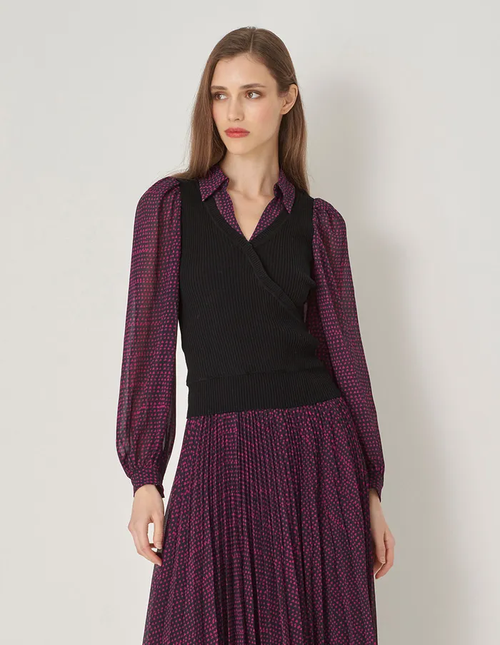 MARYLING Knitwear Shirt Collar Knit Woven With Printed Shirt Red 8211 Women MARYLING Knitwear Shirt Collar Knit Woven With Printed Shirt Red 8211 Women