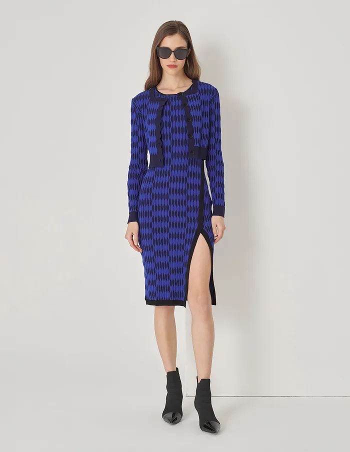 MARYLING Knitwear VNeck Blue Jacquard LongSleeved Knitted Cardigan Blue 8211 Women MARYLING Knitwear VNeck Blue Jacquard LongSleeved Knitted Cardigan Blue 8211 Women