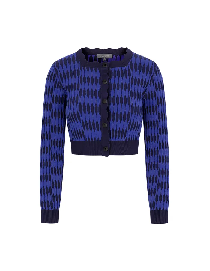 MARYLING Knitwear VNeck Blue Jacquard LongSleeved Knitted Cardigan Blue 8211 Women MARYLING Knitwear VNeck Blue Jacquard LongSleeved Knitted Cardigan Blue 8211 Women