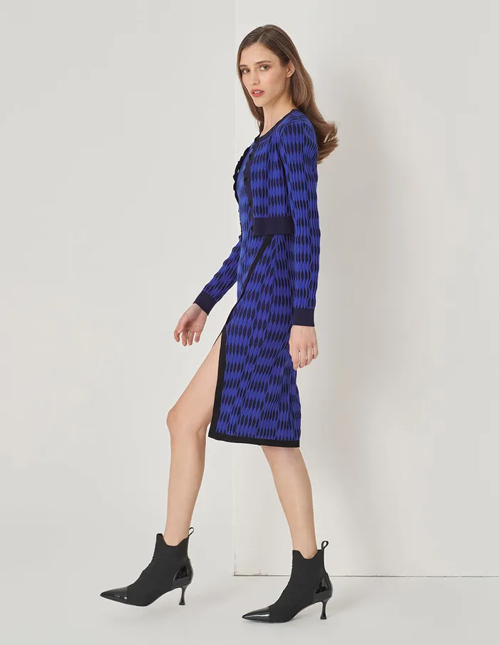 MARYLING Knitwear VNeck Blue Jacquard LongSleeved Knitted Cardigan Blue 8211 Women MARYLING Knitwear VNeck Blue Jacquard LongSleeved Knitted Cardigan Blue 8211 Women