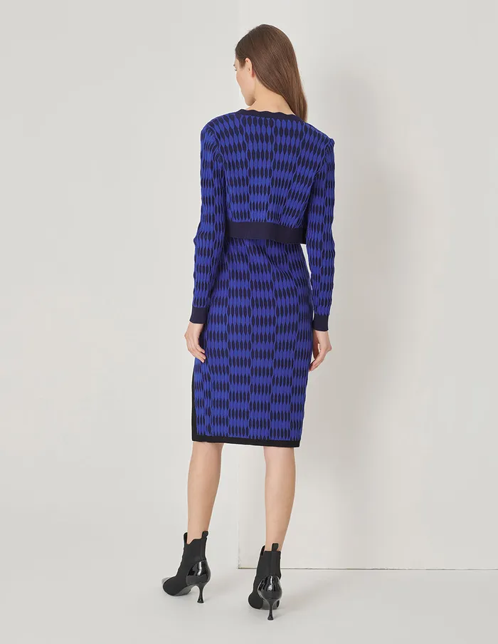 MARYLING Knitwear VNeck Blue Jacquard LongSleeved Knitted Cardigan Blue 8211 Women MARYLING Knitwear VNeck Blue Jacquard LongSleeved Knitted Cardigan Blue 8211 Women