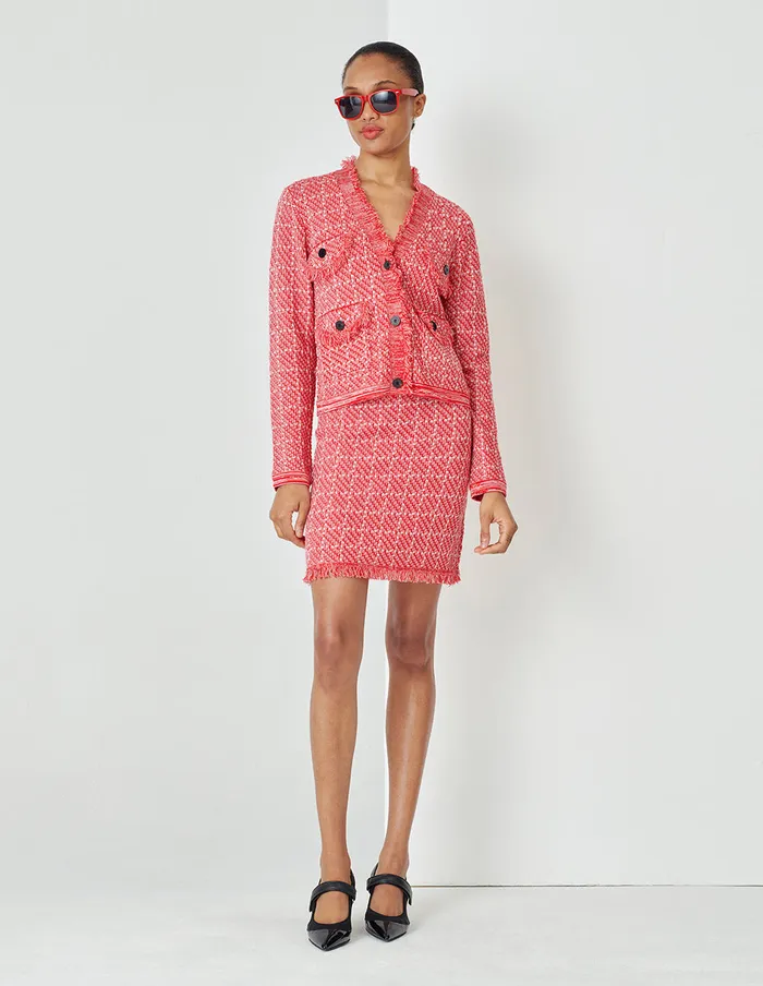 MARYLING Knitwear VNeck Red And Pink Plaid Elegant Knitted Cardigan Mix 8211 Women MARYLING Knitwear VNeck Red And Pink Plaid Elegant Knitted Cardigan Mix 8211 Women