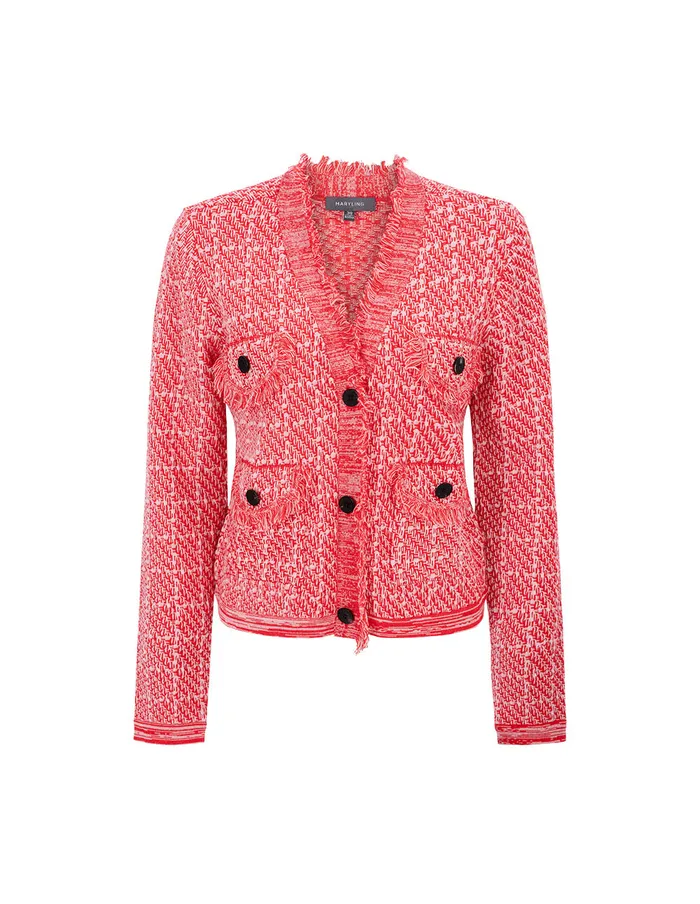 MARYLING Knitwear VNeck Red And Pink Plaid Elegant Knitted Cardigan Mix 8211 Women MARYLING Knitwear VNeck Red And Pink Plaid Elegant Knitted Cardigan Mix 8211 Women