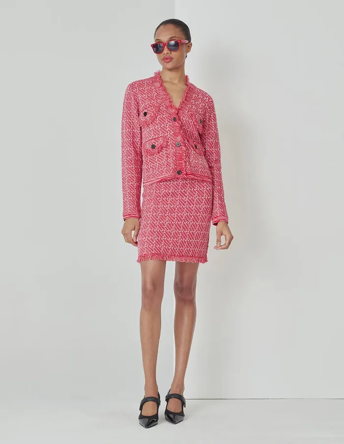 MARYLING Knitwear VNeck Red And Pink Plaid Elegant Knitted Cardigan Mix 8211 Women MARYLING Knitwear VNeck Red And Pink Plaid Elegant Knitted Cardigan Mix 8211 Women