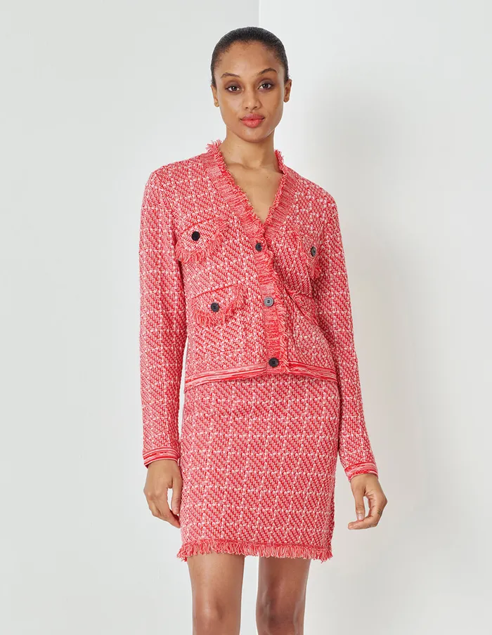 MARYLING Knitwear VNeck Red And Pink Plaid Elegant Knitted Cardigan Mix 8211 Women MARYLING Knitwear VNeck Red And Pink Plaid Elegant Knitted Cardigan Mix 8211 Women