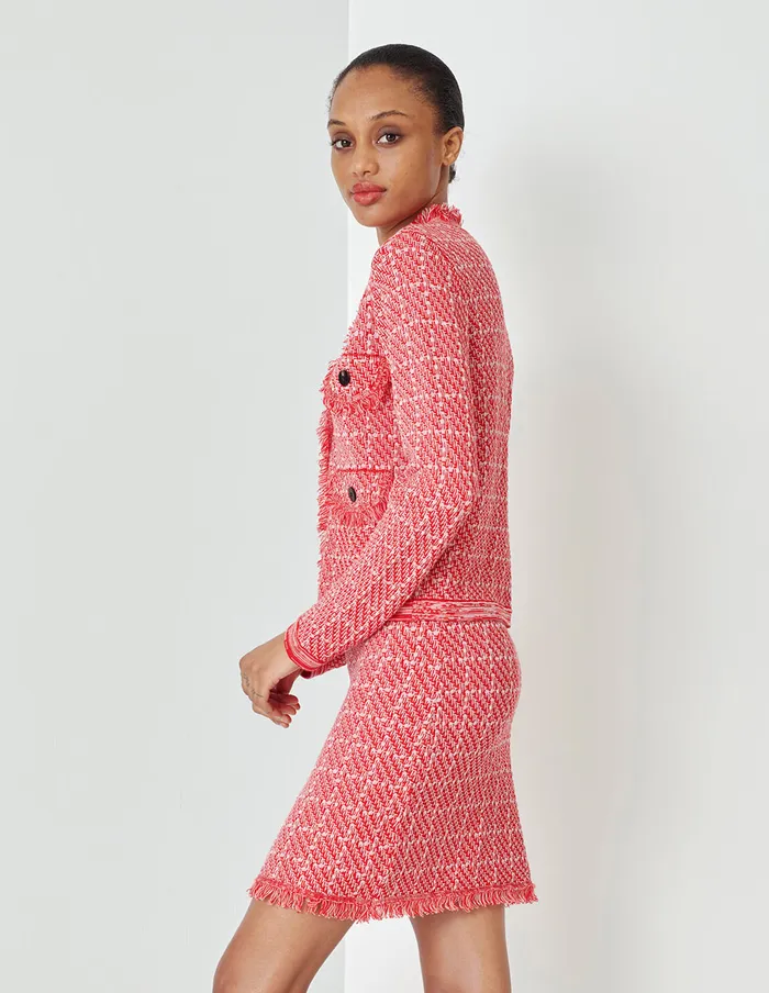MARYLING Knitwear VNeck Red And Pink Plaid Elegant Knitted Cardigan Mix 8211 Women MARYLING Knitwear VNeck Red And Pink Plaid Elegant Knitted Cardigan Mix 8211 Women