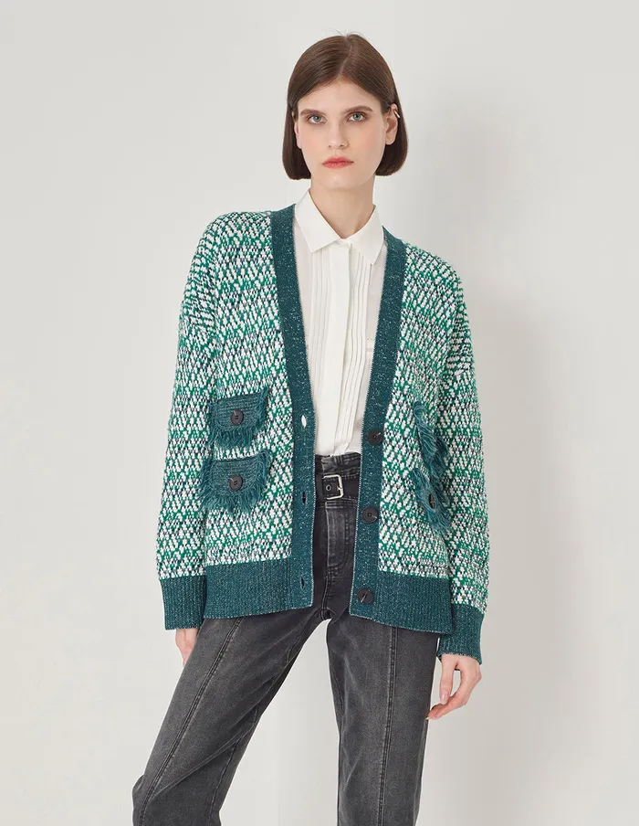MARYLING Knitwear Vanilla Green VNeck Floral Knitted Cardigan Green 8211 Women