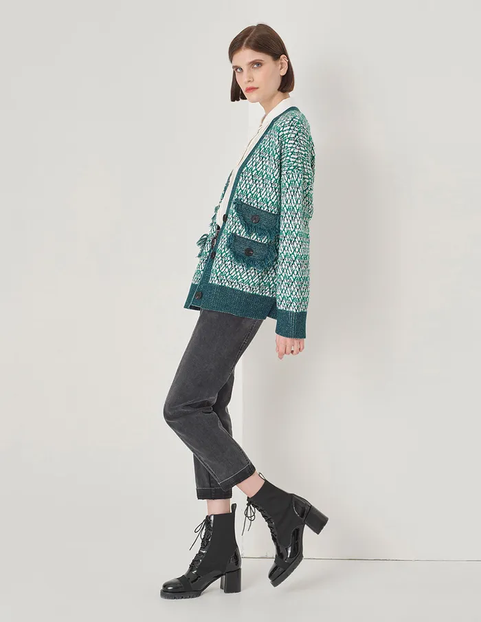 MARYLING Knitwear Vanilla Green VNeck Floral Knitted Cardigan Green 8211 Women