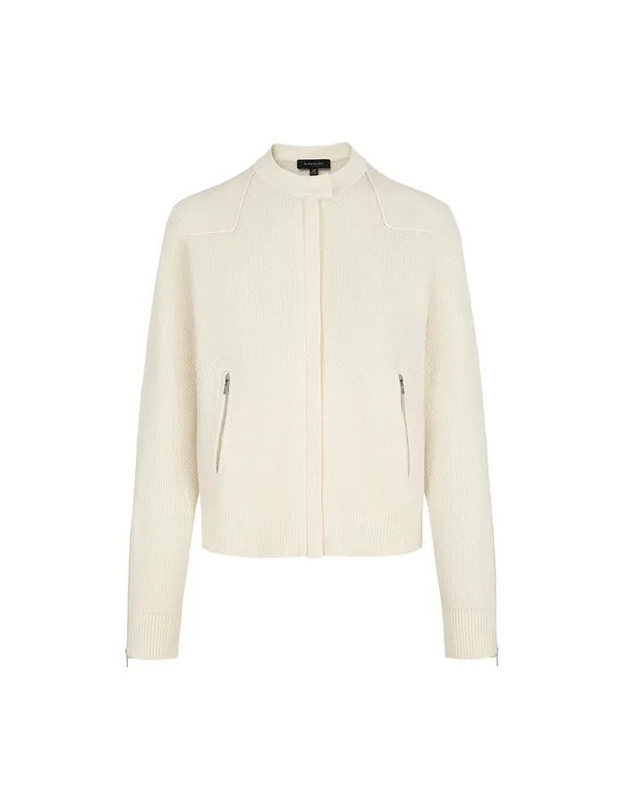 MARYLING Knitwear White StandUp Collar Zipper WideSleeved Knit Cardigan Cream 8211 Women MARYLING Knitwear White StandUp Collar Zipper WideSleeved Knit Cardigan Cream 8211 Women